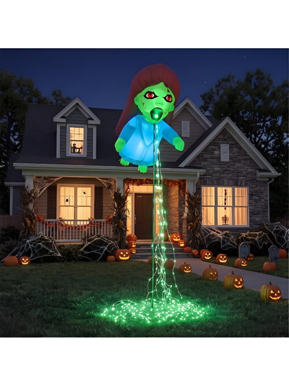 12.8FT Green Floating Ghost Doll Halloween Inflatables Outdoor Decorations